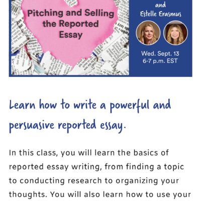 Estelle Erasmus and Paulette Perlach are teaming up to teach a workshop on the reported essay.